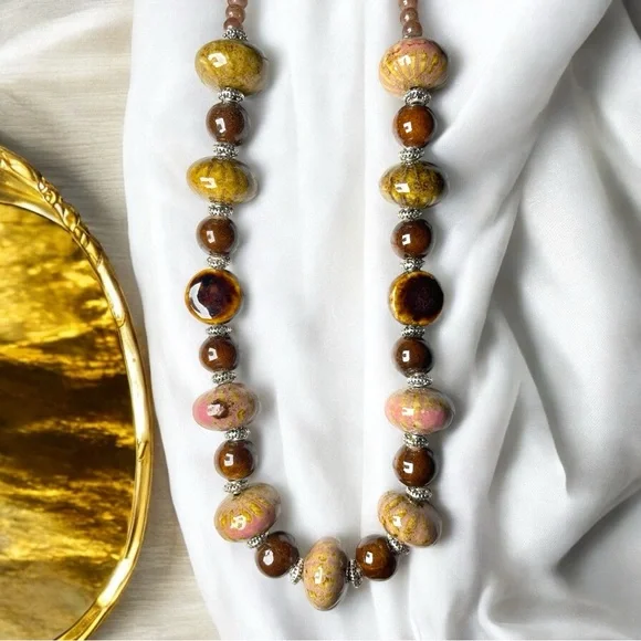 Artisan Porcelain & Glass Beaded Necklace - Picture 3 of 3